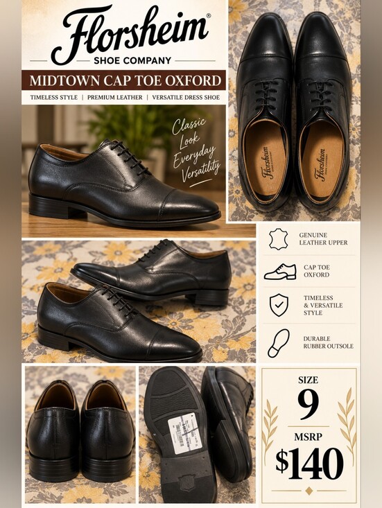 Florsheim Other - Florsheim Black Midtown Cap-Toe Oxford Dress Shoes - NWOB